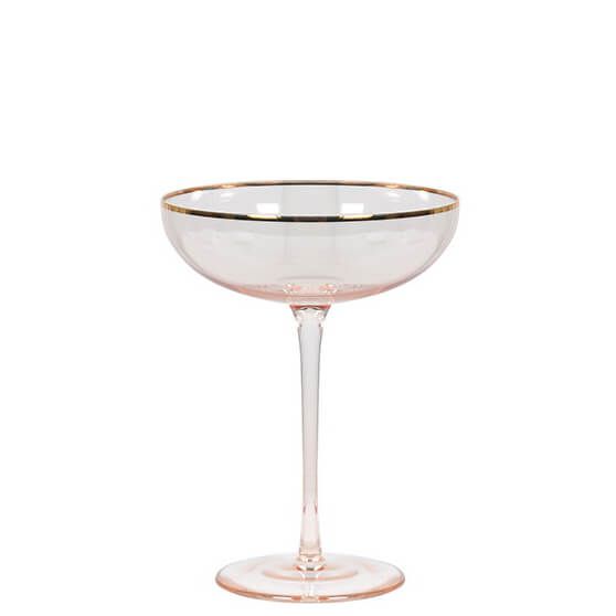 Rosafarbenes Cocktailglas Auf Zartem Stiel Mit Goldenem Rand