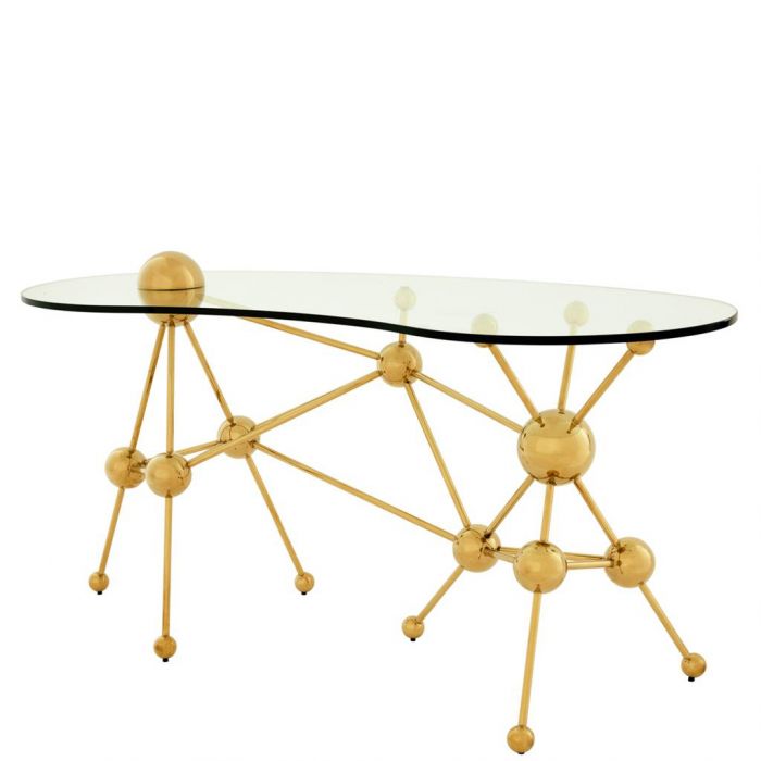 Moderner Schreibtisch Mit Goldenem Rahmen Aus Kugeln Glasplatte