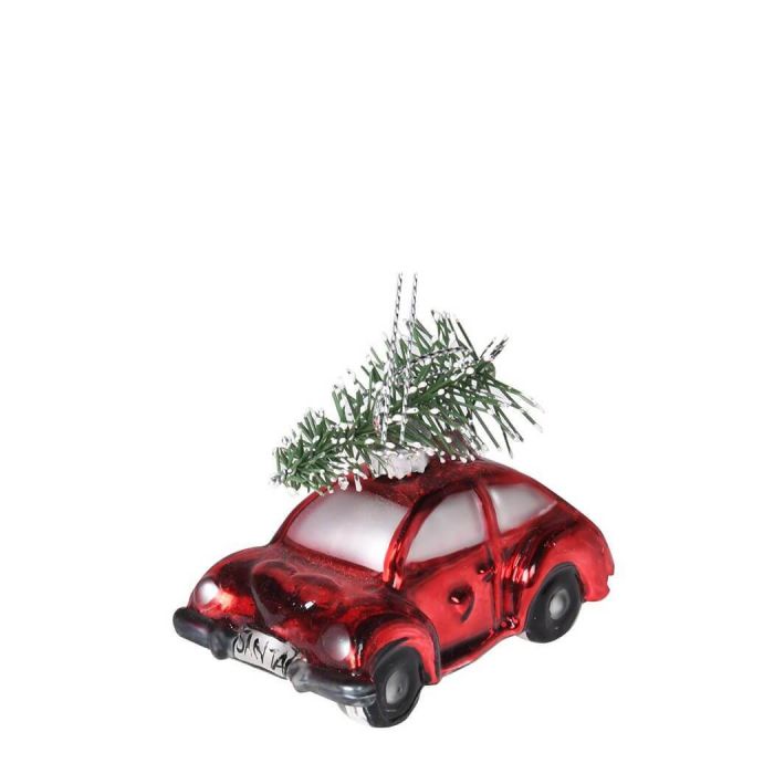 Weihnachtsanhanger Rotes Santa Auto Mit Weihnachtsbaum Mit Schneespitzen