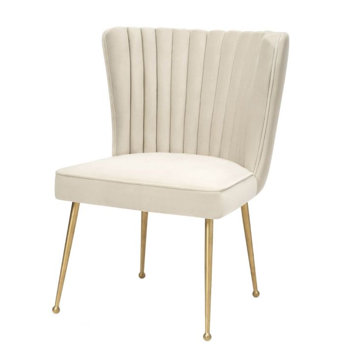 Samtstuhl Mit Gerippter Muschelformiger Ruckenlehne Goldenen Messingfussen Helltaupe