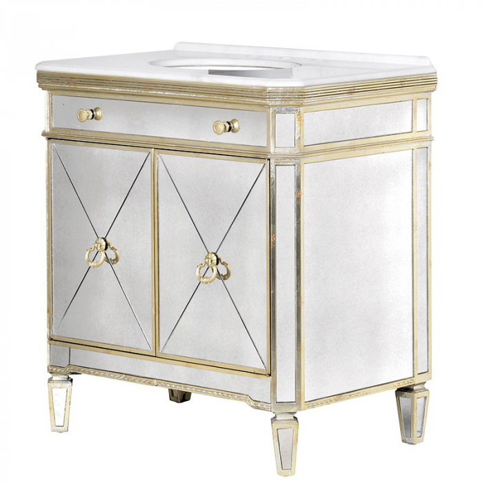 Verspiegelter Waschbecken Schrank In Antik Optik Mit Goldenen Details