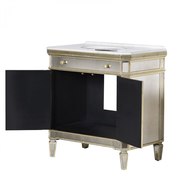Verspiegelter Waschbecken Schrank In Antik Optik Mit Goldenen Details