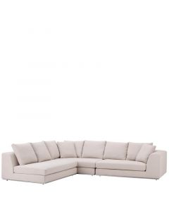 großes beige-farbenes Eck-Sofa mit Kissen von Eichholtz, links